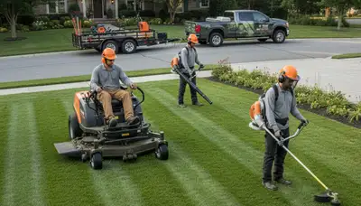 Tree service crew providing lawn care in Burlington, NC for healthy turf and property maintenance