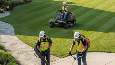 Tree service crew providing lawn care in Burlington, NC for healthy turf and property maintenance