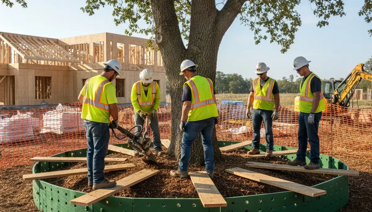 Tree service crew protecting tree roots in Burlington, NC for healthier, stronger trees