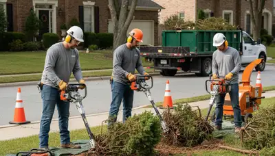 Shrub removal crew clears overgrown shrubs in Burlington, NC for a residential property