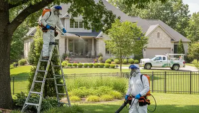 Tree service technician providing tick control treatment in Burlington, NC to protect yards and families