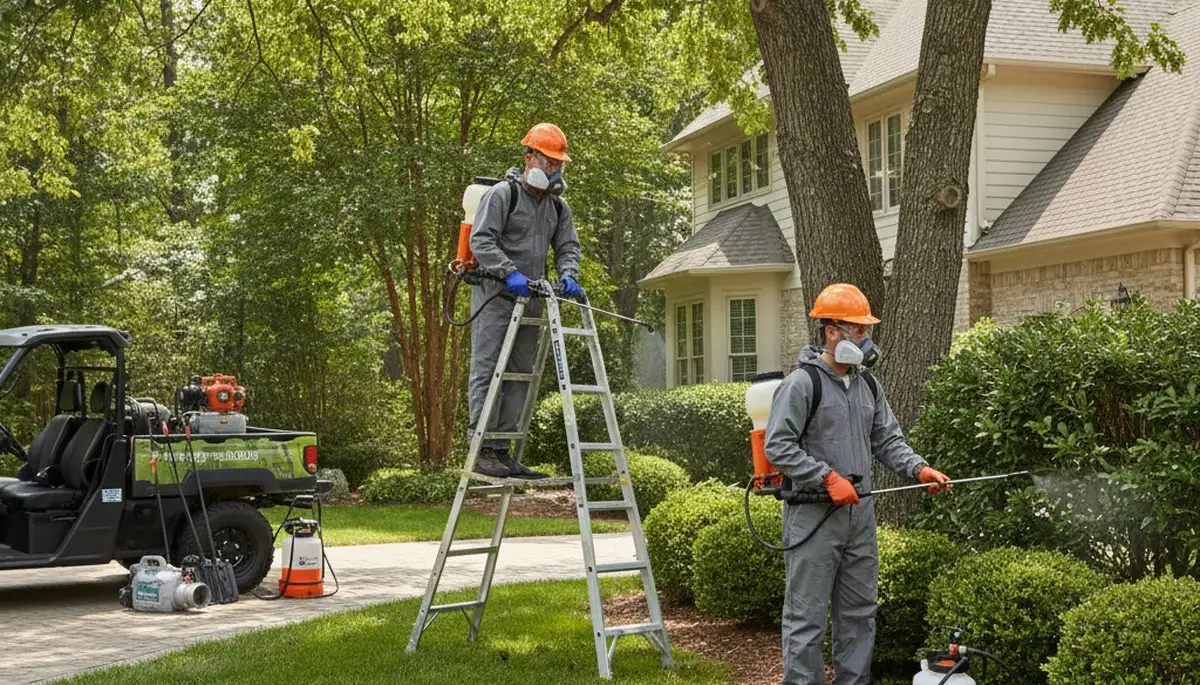 Tick control service technician protecting a Burlington, NC yard from ticks