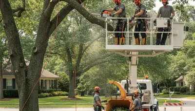 Tree removal crew in Burlington, NC removing a hazardous tree from a residential property