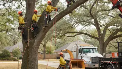 Tree removal crew safely removing a tree in Burlington, NC