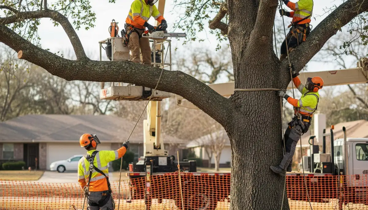 Tree removal crew in Burlington, NC safely removing a hazardous tree for a homeowner