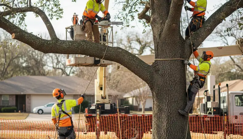 Tree removal crew in Burlington, NC safely removing a hazardous tree for a homeowner