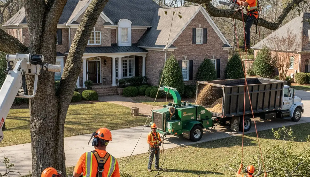 Tree service crew in Burlington, NC providing professional tree removal and trimming services