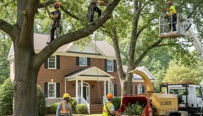 Tree service crew in Burlington, NC providing professional tree removal and trimming services