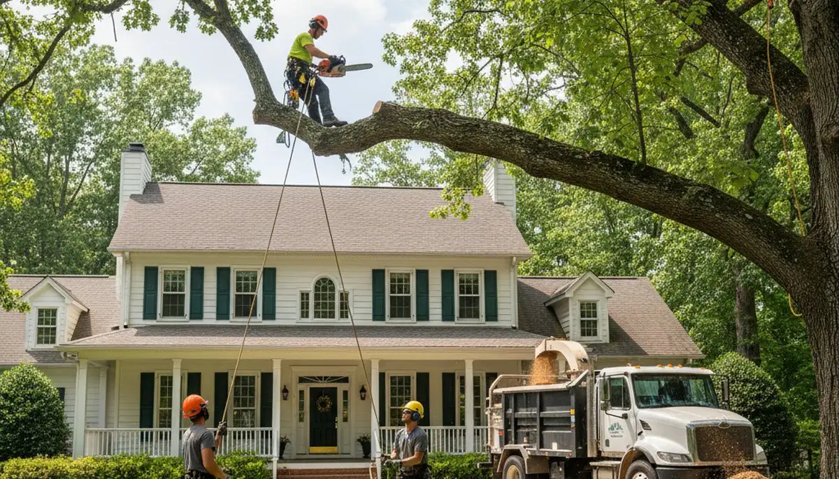 Tree service crew in Burlington, NC performing professional tree removal and trimming services