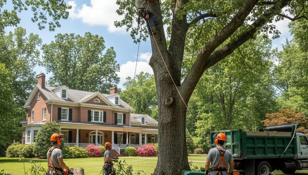 Tree service crew in Burlington, NC providing professional tree removal and trimming services