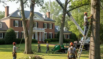 Tree service professionals in Burlington, NC handling tree removal and trimming for local properties