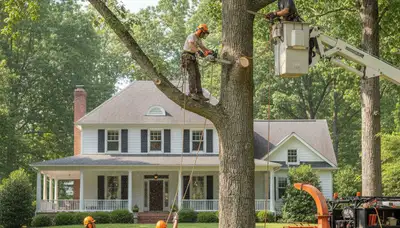 Tree service crew in Burlington, NC providing safe tree removal and trimming for local properties