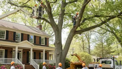 Tree service crew working in Burlington, NC for safe tree removal and trimming